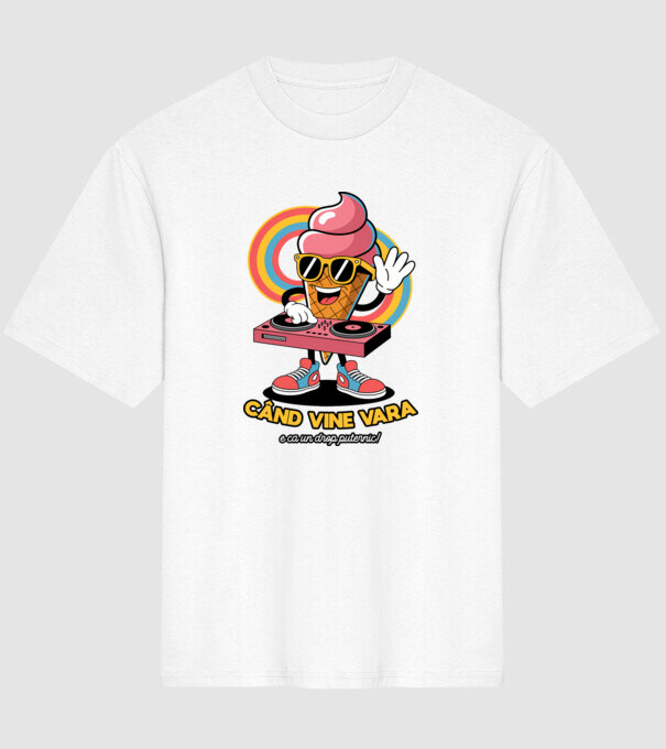 Când vine vara, e ca un drop puternic! model alb pe tricou