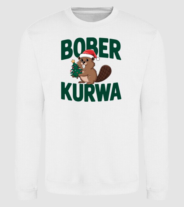 Bober kurwa xmas model alb pe tricou