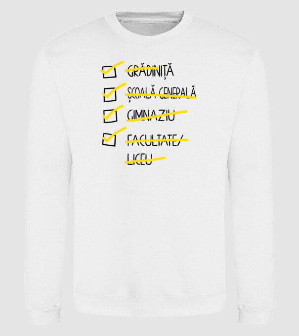 Cheklist educație - Facultate alb model alb pe tricou
