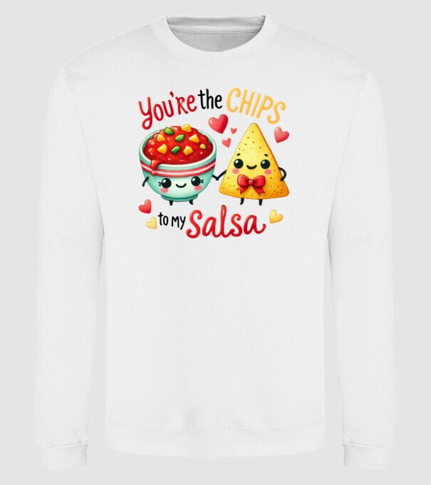 Chips to my Salsa model alb pe tricou