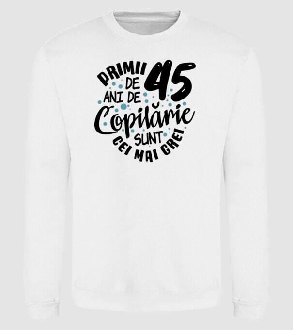 Copilărie 45 de ani model alb pe tricou