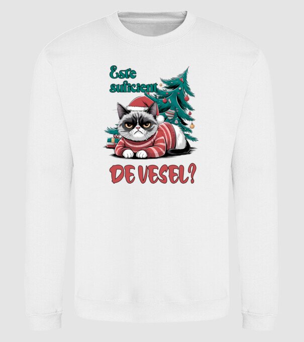 Este suficient de vesel? pisică Crăciun model alb pe tricou