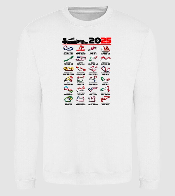 F1 calendar 2025 Alb model alb pe tricou