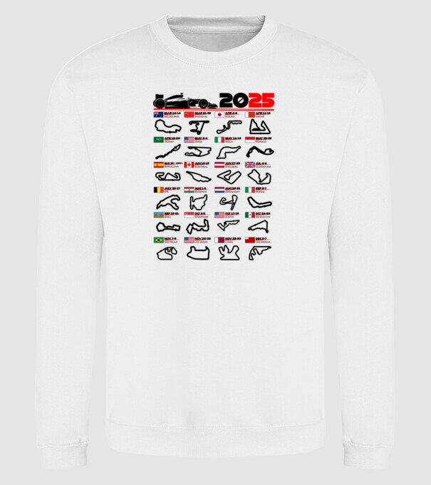 F1 calendar 2025 model alb pe tricou