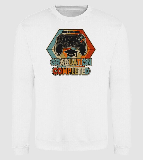 Graduatuion completed retro model alb pe tricou