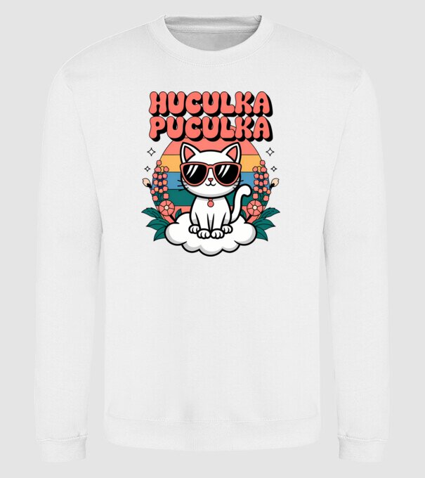 Huculka Puculka pisică 1 model alb pe tricou