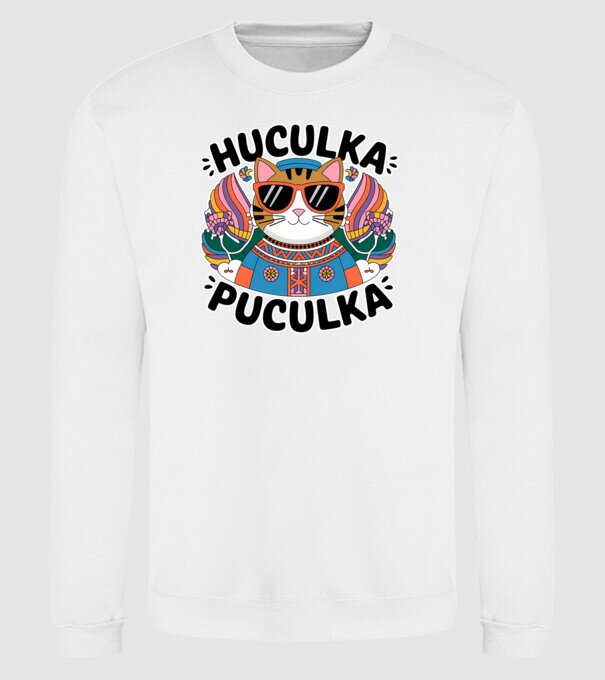 Huculka Puculka pisică 3 model alb pe tricou