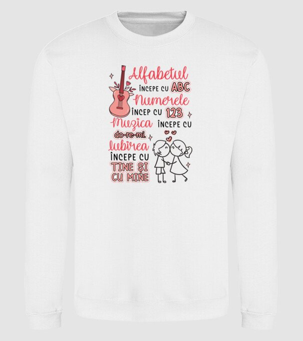 Iubirea începe cu-tine și cu mine model alb pe tricou