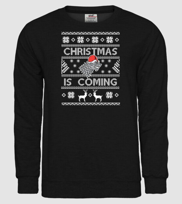 Christmas is Coming ugly sweater Game of Thrones model negru pe tricou