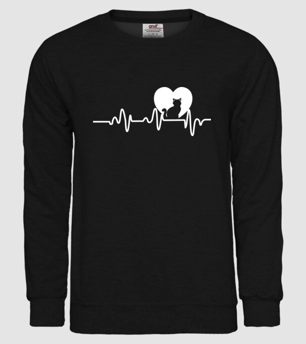 pisică heartbeat model negru pe tricou