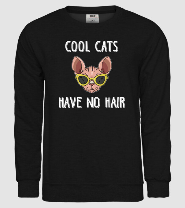 cool cats have no hair model negru pe tricou