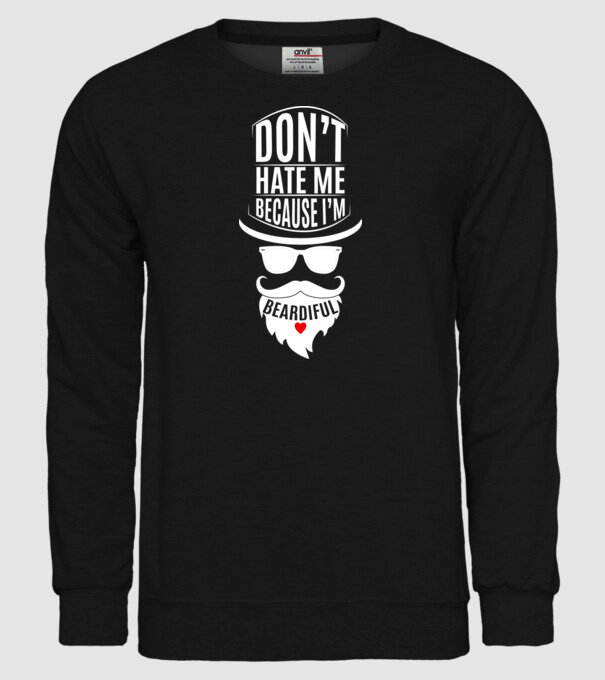 'Don''t hate me because I''m beardiful' model negru pe tricou