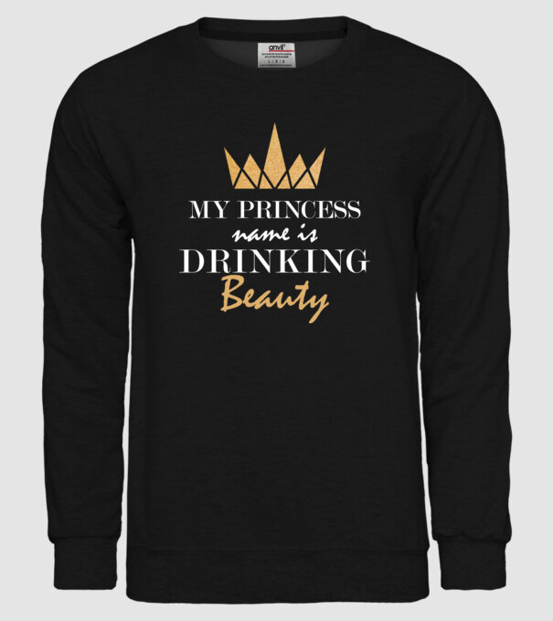 drinking beauty gold model negru pe tricou