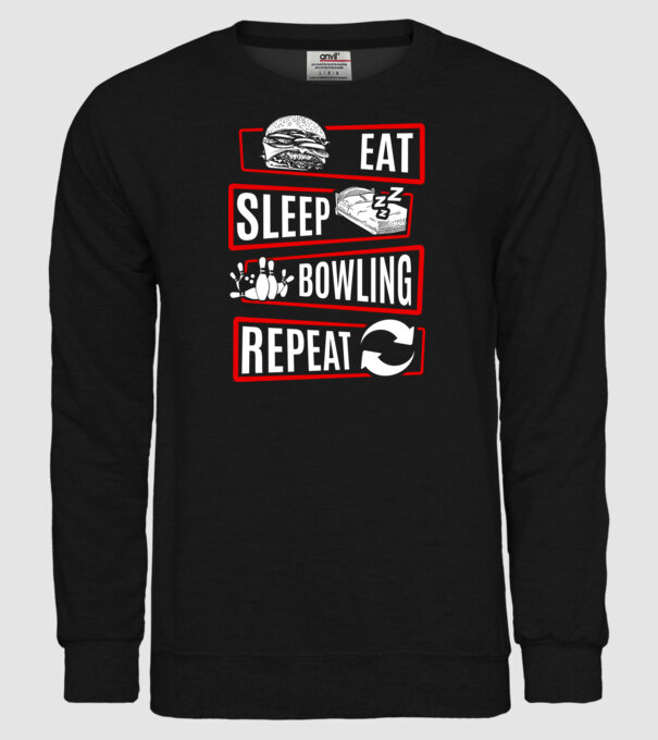Eat sleep bowling repeat model negru pe tricou