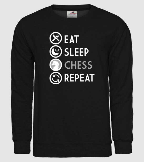 eat sleep chess model negru pe tricou
