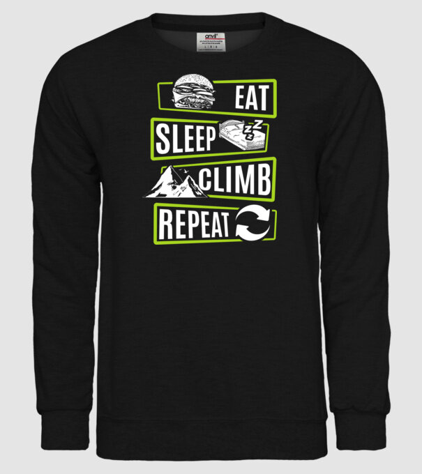Eat sleep climb repeat model negru pe tricou