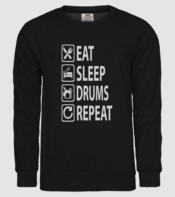 Eat Sleep Drum Repeat model negru pe tricou