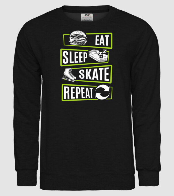Eat sleep repeat patinaj V2 model negru pe tricou
