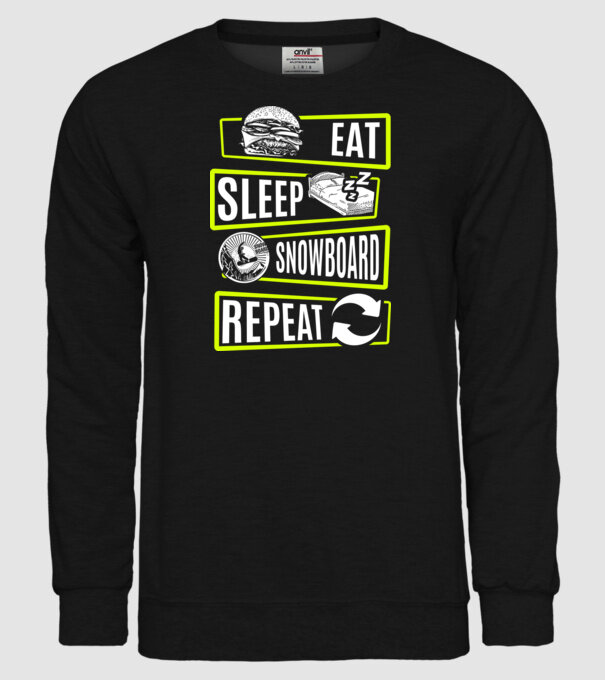 Eat sleep SNOWBOARD repeat V2 model negru pe tricou
