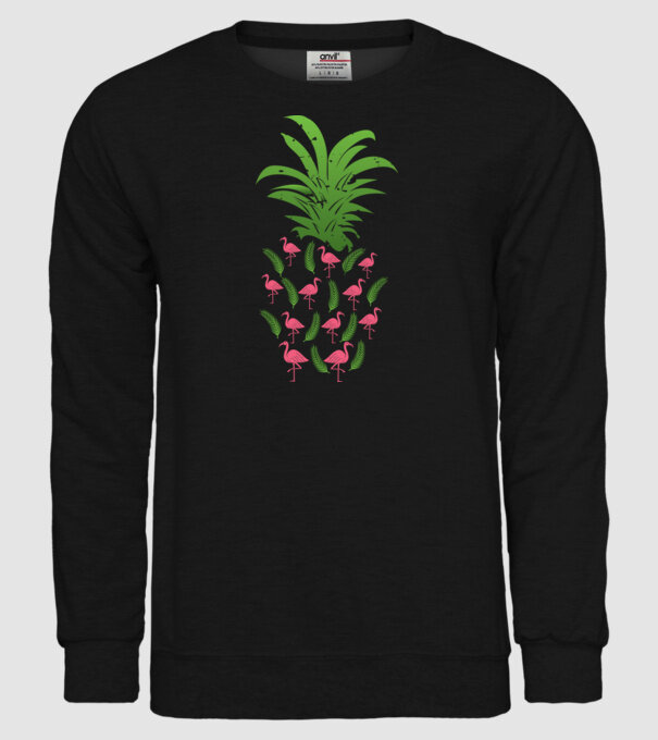 Flamingo ananas model negru pe tricou