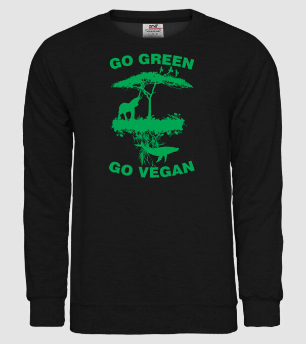 go green go vegan model negru pe tricou