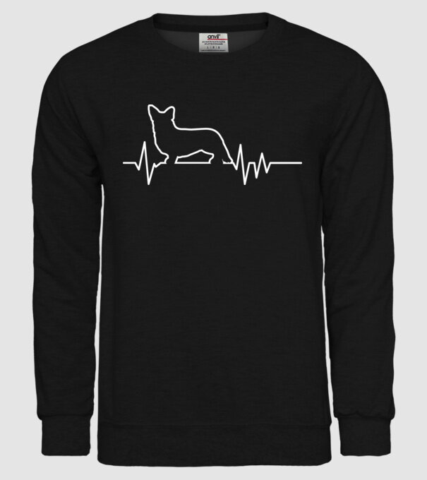 Heartbeat line Corgie model negru pe tricou