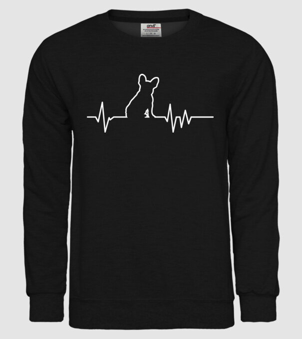 Heartbeat line Francia Bulldog model negru pe tricou