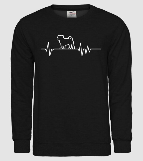 Heartbeat line Mops model negru pe tricou