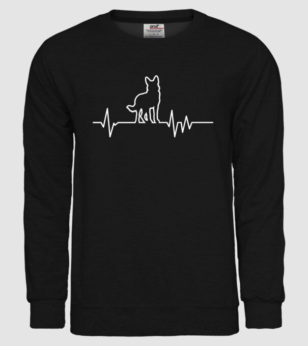 Heartbeat line Ciobănesc german model negru pe tricou