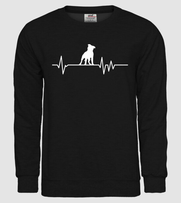 Heartbeat silueta Staffordshire terrier model negru pe tricou