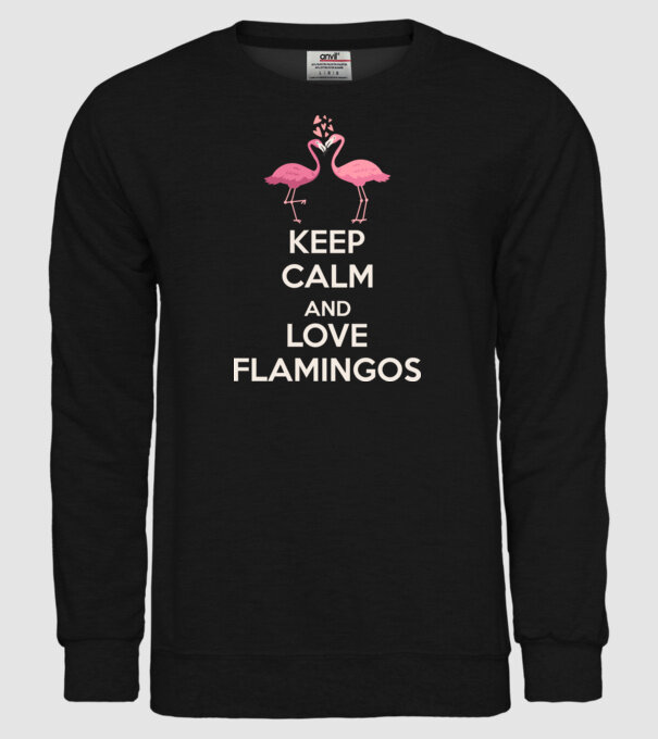 KEEP CALM and love flamingos light model negru pe tricou