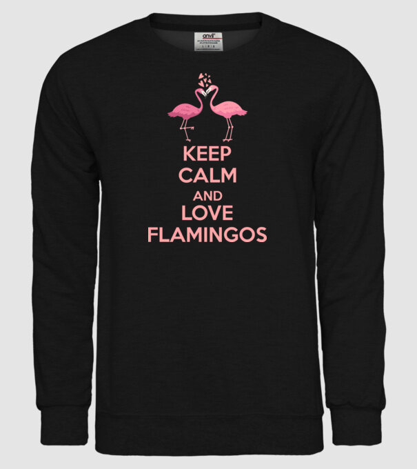 KEEP CALM and love flamingos pink model negru pe tricou