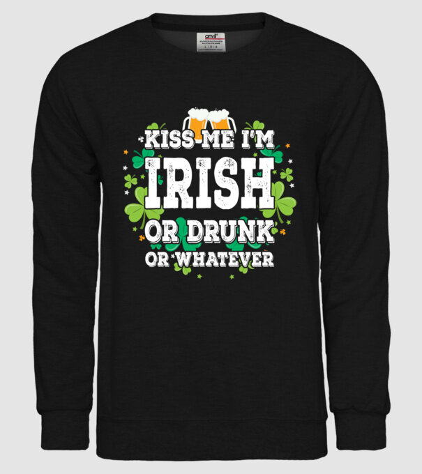 'Kiss me I''m Irish or Drunk' model negru pe tricou
