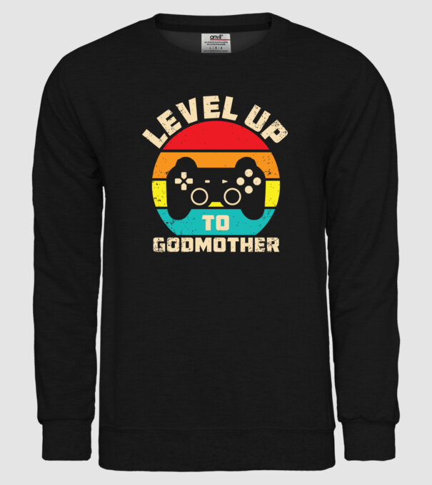 Level Up Godmother model negru pe tricou
