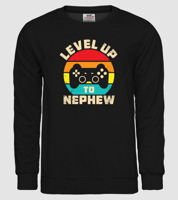 Level Up Nephew model negru pe tricou