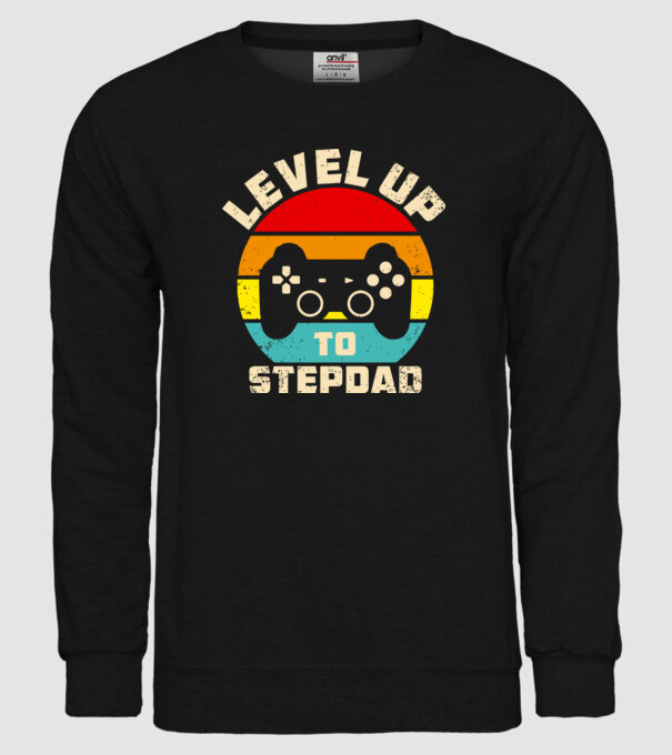 Level Up Stepdad model negru pe tricou