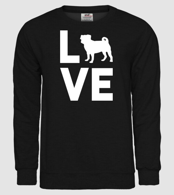 LOVE Mops model negru pe tricou