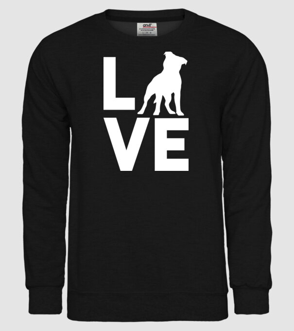 LOVE Staffordshire Terrier model negru pe tricou