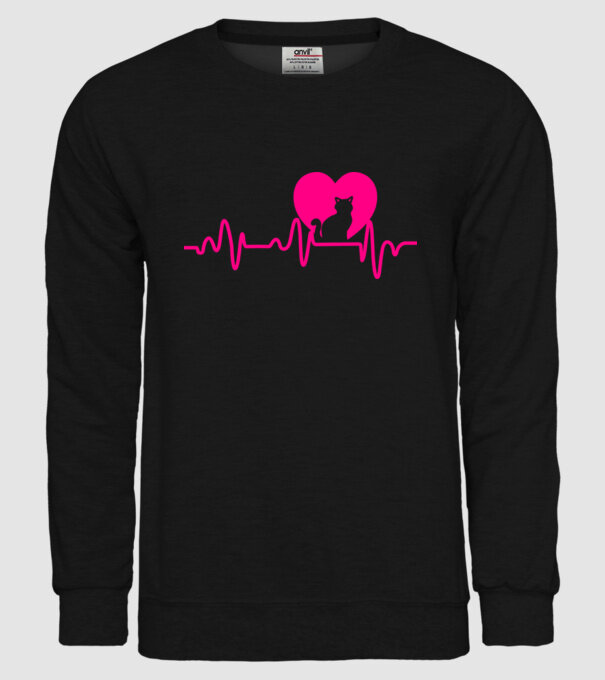 Pisică heartbeat model negru pe tricou