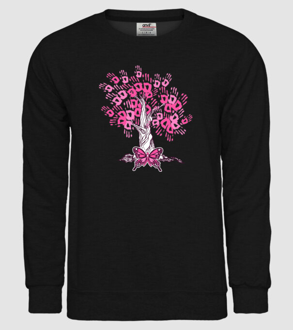 Copac cu fluture lupta împotriva cancerului de sân model negru pe tricou