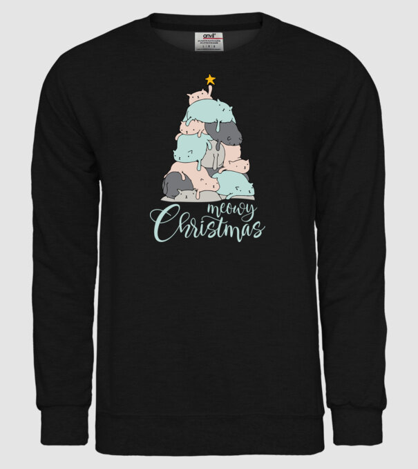 Meowy Christmas model negru pe tricou