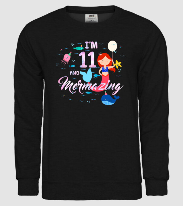 Mermazing Birthday 11 model negru pe tricou