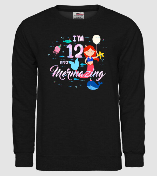 Mermazing Birthday 12 model negru pe tricou