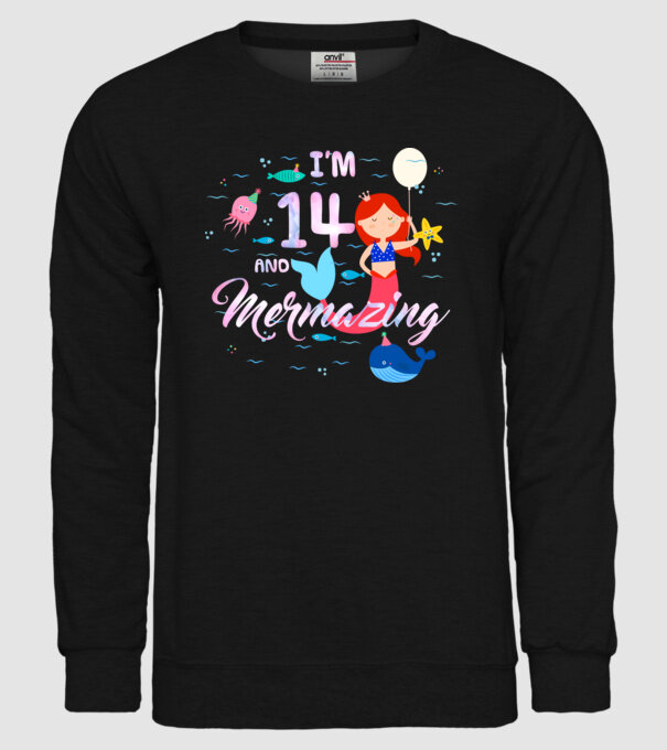 Mermazing Birthday 14 model negru pe tricou