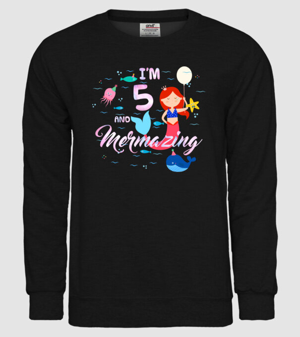 Mermazing Birthday 5 model negru pe tricou