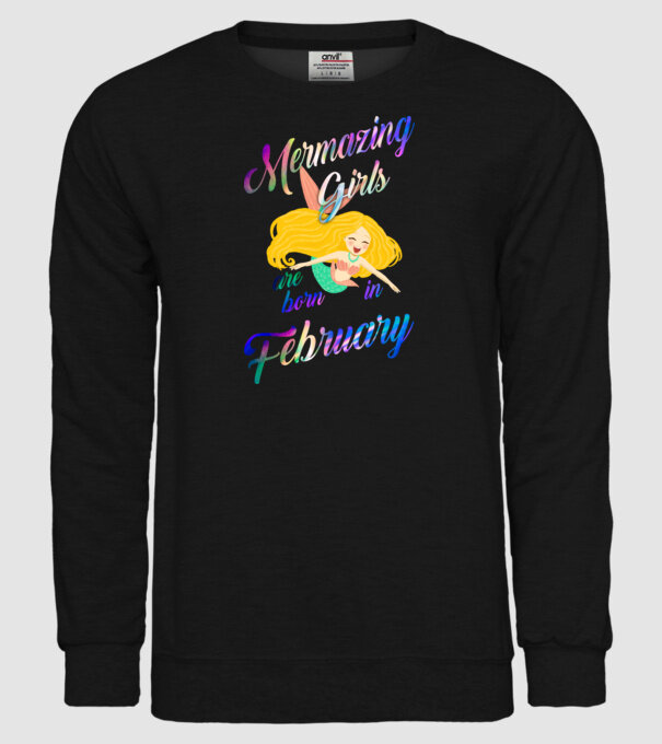 Mermazing girls are born february model negru pe tricou