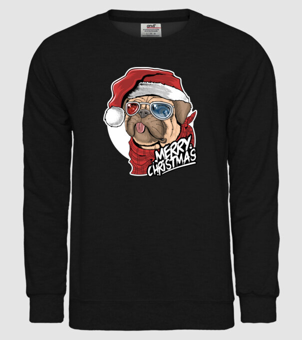 Merry Christmas Mopsz model negru pe tricou