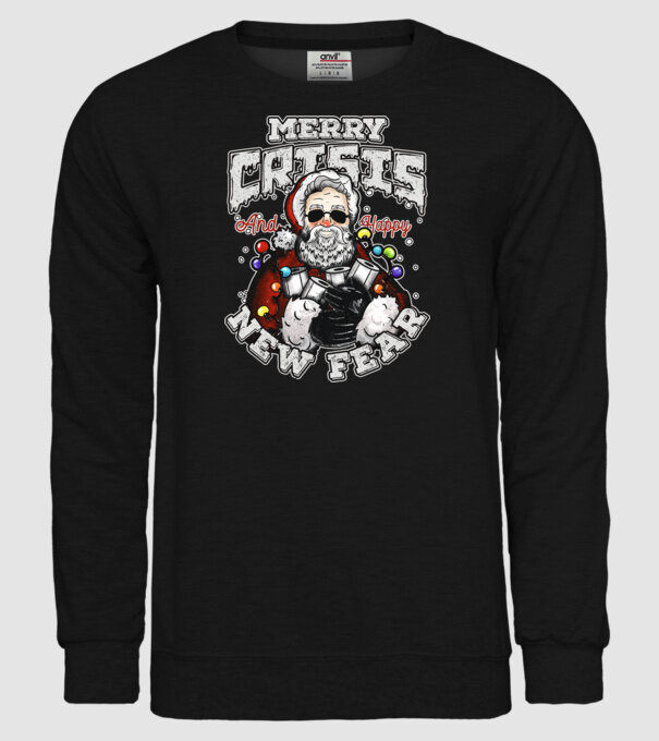Merry Crisis and Happy New Fear model negru pe tricou