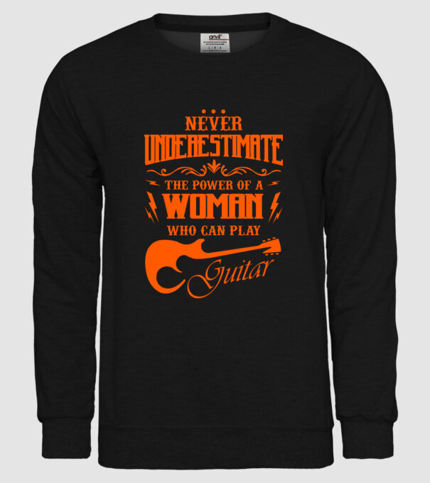 Never underestimate the power of a guitar woman model negru pe tricou