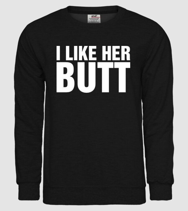 Motiv cuplu I like her butt model negru pe tricou